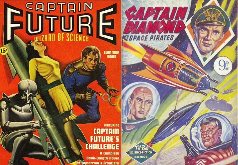 Scifi-pulpcovers uit de jaren 40 en 50 zijn veel gestroomlijnder en meer chroom.